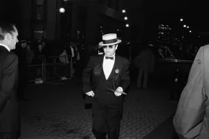 Elton John arriving at the premiere of The Last Starfighter'in London