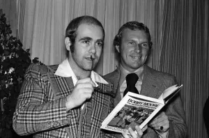 01319 Prints: Elton John with Bobby Moore at the launch of Moores book Bobby Moore
