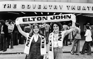 Theatres Prints: Elton John fans pose outside the Coventry Theatre before his concert 27th May 1976