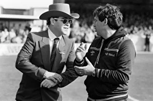 Chairman Prints: Elton John and Graham Taylor at the Watford v Liverpool football match, 14th May 1983