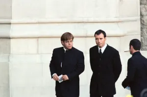 Death Prints: Elton John and partner David Furnish arriving at Princess Diana