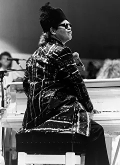 Elton John pop singer on stage at Live Aid Concert 1985 Wembley Stadium