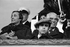 Elton John watching the West Ham United v Watford football match. 7th January 1978