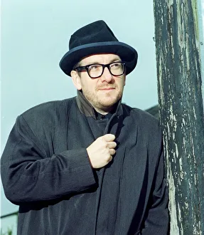Elvis Costello singer outside local pub The Johnny Fox Mar 1999 near Dublin in