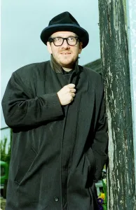 Elvis Costello singer outside local pub The Johnny Fox Mar 1999 near Dublin in