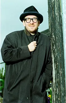Music0704mp Prints: Elvis Costello singer outside local pub The Johnny Fox Mar 1999 near Dublin in
