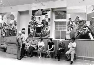 Ely Hospital - Nine mural panels, showing residents and staff of Ely Hospital, Cardiff