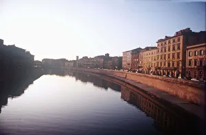 Sunset Prints: Embankments on the River Arno, Pisa, Italy circa 1990 A©Mirrorpix