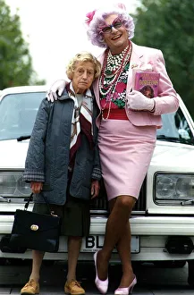 Emily Perry actress who plays downtrodden Madge Allsopp with her co star Barry Humphries