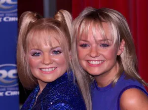 Emma Bunton December 1999 of the Spice Girl with her waxwork in Madam Tussards