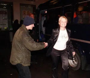 Emma Bunton of the Spice Girls in Glasgow April 1998 going to The Appartments