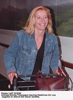 Emma Thompson the British actress leaving Heathrow for Los Angeles to attend Oscars