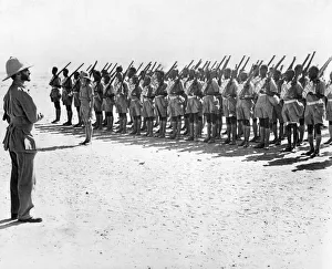 Emperor Haile Selassie addresses Ethiopian troops in the desert. Circa 1941