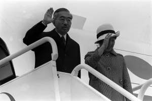 Couples Prints: Emperor Hirohito of Japan and Empress Nagako arrive at Heathrow Airport
