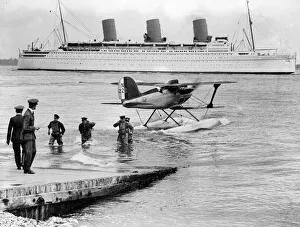Racers Prints: Empress of Britain ship Schneider Cup team practicing at Calshot in the Solent