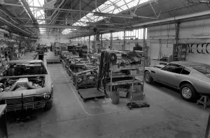 Finance Prints: End of an Era. Aston Martin Close. Newport Pagnell after the announcement that the Aston