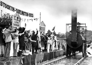 The end of a pageant at Preston Park and a replica of George Stephenson