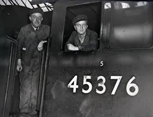 Team Work Prints: Engine driver and fireman on the footplate of thier locomotive at Charing Cross station