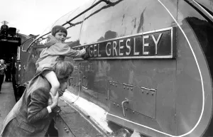 Engine No. 4498 the Sir Nigel Gresley gets a last minute shine from four year old Roger