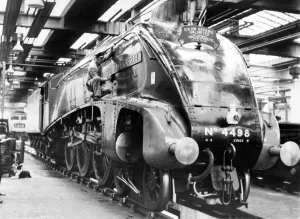 Engine No. 4498 the Sir Nigel Gresley being spruced up in the sheds at Thornaby for