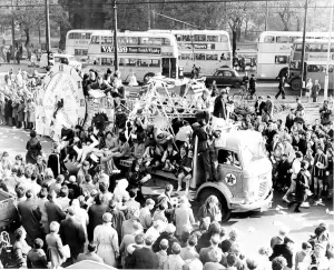 Floats Prints: Engineering students show off their winning float during rag week in 1961