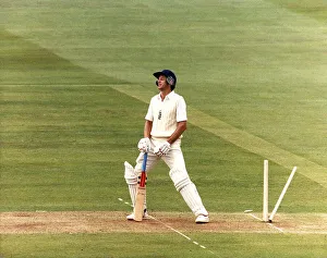 00479 Prints: England cricketer David Gower being bowled out on the first day of the second Test match