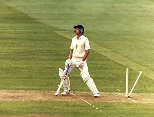 England cricketer David Gower being bowled out on the first day of the second Test match