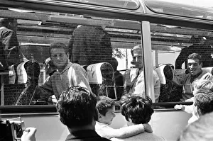 The England footbal team travel to Wembley Stadium from Hendon Hall hotel for the World