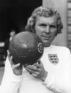 England football captain Bobby Moore with a Wembley Club trainer football. Circa 1970