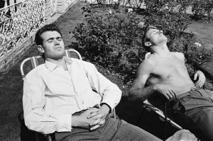 Topless Prints: England football players John Connelly (left) and Roger Hunt sunbathing at their base in