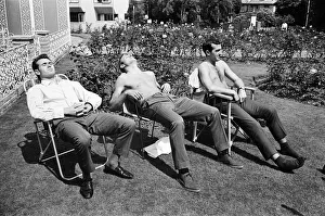 England football players sunbathing at their base in Hendon during the 1966 World Cup