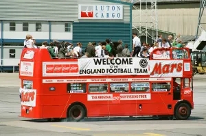 The England football team arrive at Luton airport after returning from the World Cup