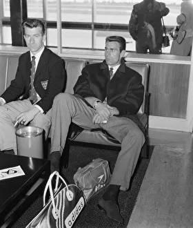 The England football team at London Airport before their flight to Santiago