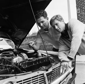 England footballer Alan Ball looking with his father Alan Ball Senior looking