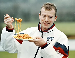 One Man Only Prints: England footballer Alan Shearer with a plate of spaghetti ahead of England
