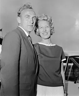 England footballer Billy Wright is greeted by his girlfriend Joy of the Beverley Sisters