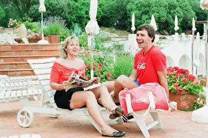 Relaxation Prints: England footballer Bryan Robson in relaxed mood with his wife Denise at the team