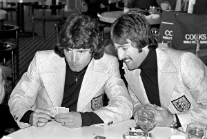 England footballer David Johnson (right) looks over Kevin Keegan