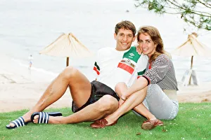 England footballer Gary Lineker relaxes with his wife Michelle at the team