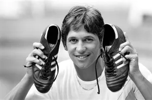 Adidas Prints: England footballer Gary Lineker shows off his shooting boots at the team base in