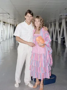 England footballer Gary Lineker with his wife Michelle at London Heathrow