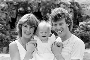 England footballer Graham Rix relaxing with his wife and baby girl at the team hotel