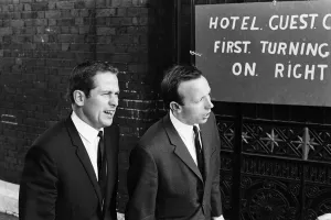 England footballer Nobby Stiles travels to Wembley Stadium from Hendon Hall hotel with