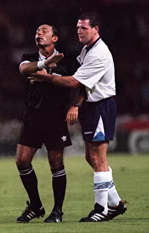 Cheeky Prints: England footballer Paul Gascoigne talking to referee Batta during his side