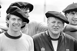 England footballer Tony Woodcock (left) and manager Ron Greenwood in relaxed mood wearing