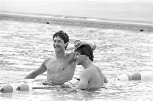 England footballers Gary Lineker and Bryan Robson in the swimming pool at the Cima Club
