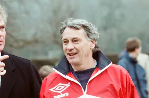 England manager Bobby Robson takes charge of a training session before his side