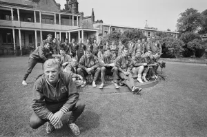 Kneeling Prints: The England national team squad pose at Lilleshall before a training session in