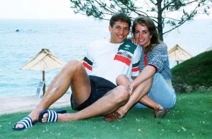 England striker Gary Lineker on holiday with his wife Michelle May 1990