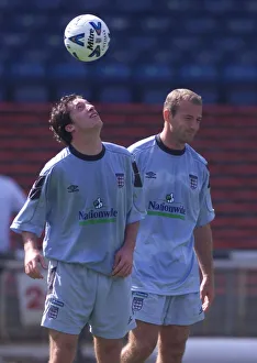 England strikers Robbie Fowler and Alan Shearer pictured during a training session